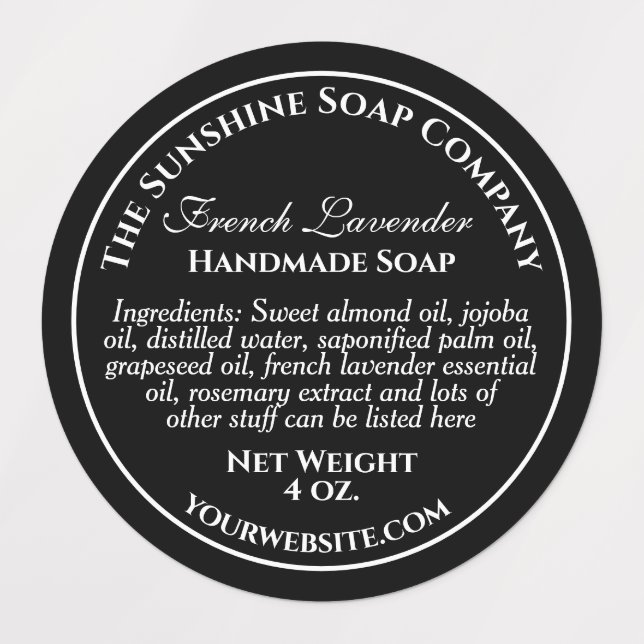 waterproof black w white text soap cosmetic labels (Design 1)