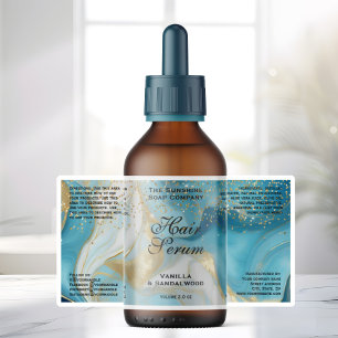 Waterproof Blue Gold Glitter Dropper Bottle Label