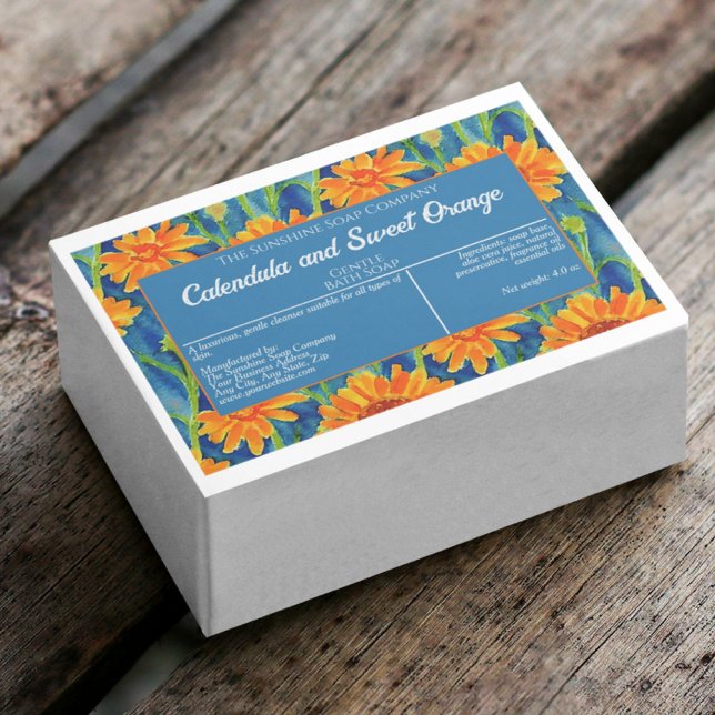 Waterproof Blue Orange Floral Soap Packaging Label (Creator Uploaded)