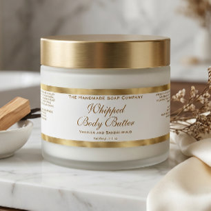 Waterproof Body Butter Jar Label White & Gold Foil