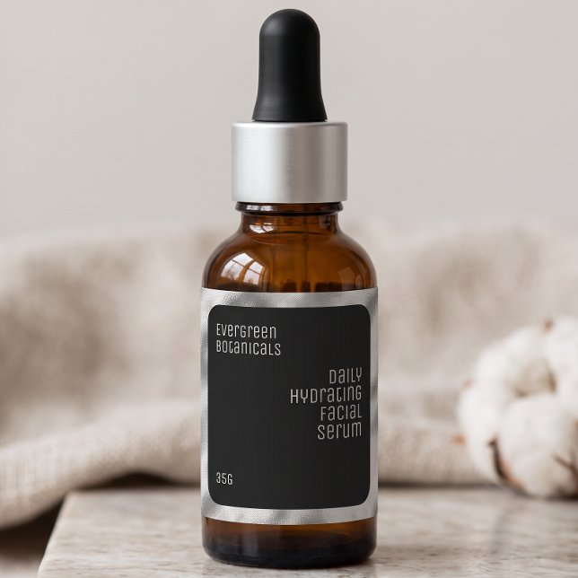 waterproof cosmetics label black and silver square (Creator Uploaded)