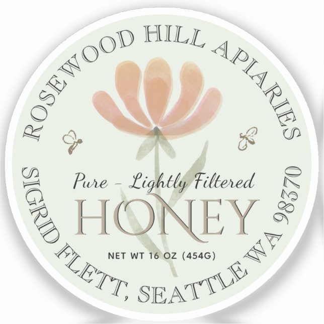 Waterproof DeCrystallizing Honey Label with Flower (Front)