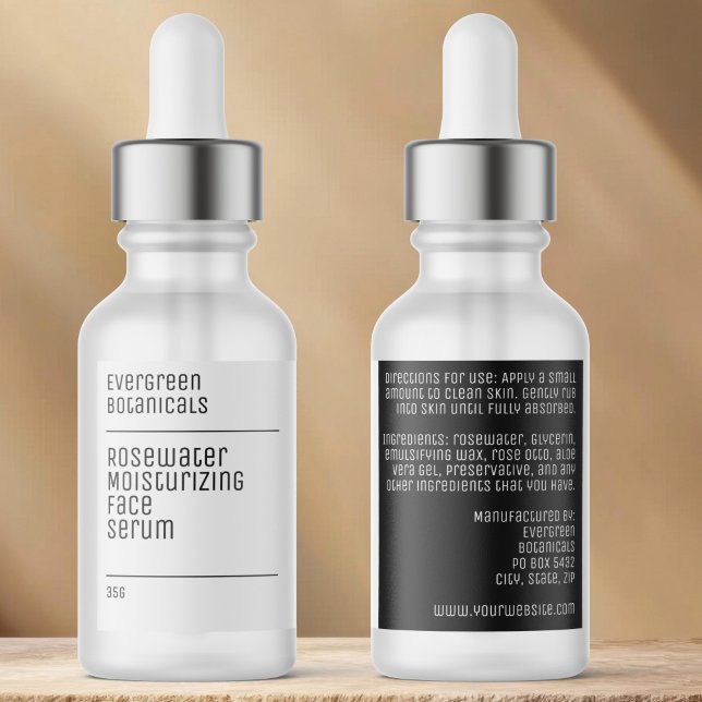 waterproof modern white black dropper bottle label (Creator Uploaded)