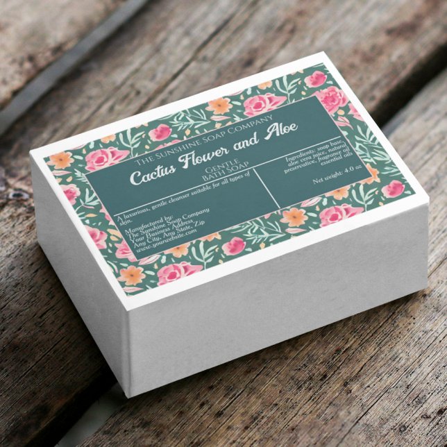 Waterproof Pink Green Flowers Soap Packaging Label (Creator Uploaded)