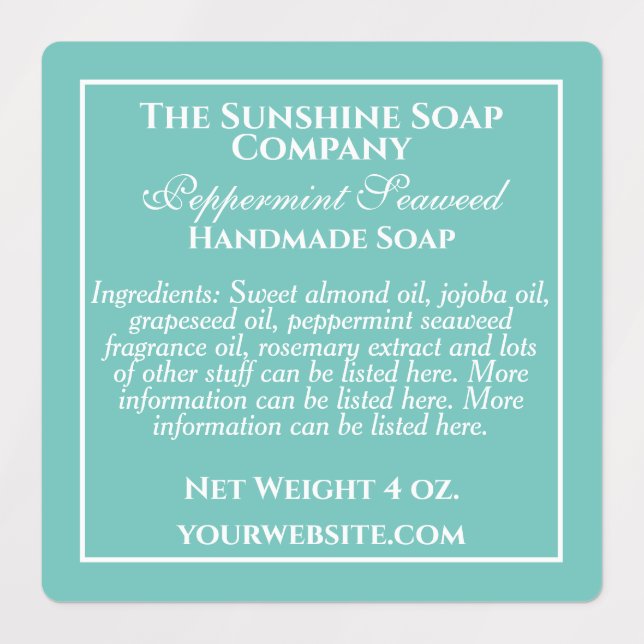 Waterproof teal & white soap ingredients (Design 3)