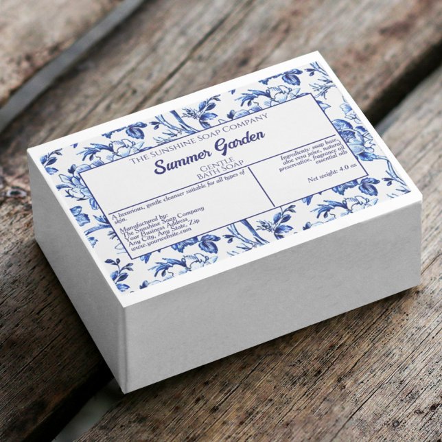 Waterproof White Blue Floral Soap Cosmetics Label (Creator Uploaded)
