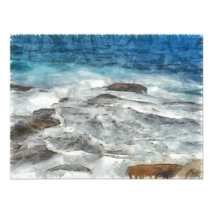 Waters furiously covering rocks photo print