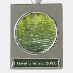 Waters of Oak Creek Yellow and Green Nature Photo Silver Plated Banner Ornament