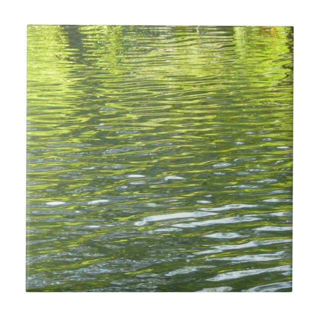 Waters of Oak Creek Yellow and Green Nature Photo Tile (Front)