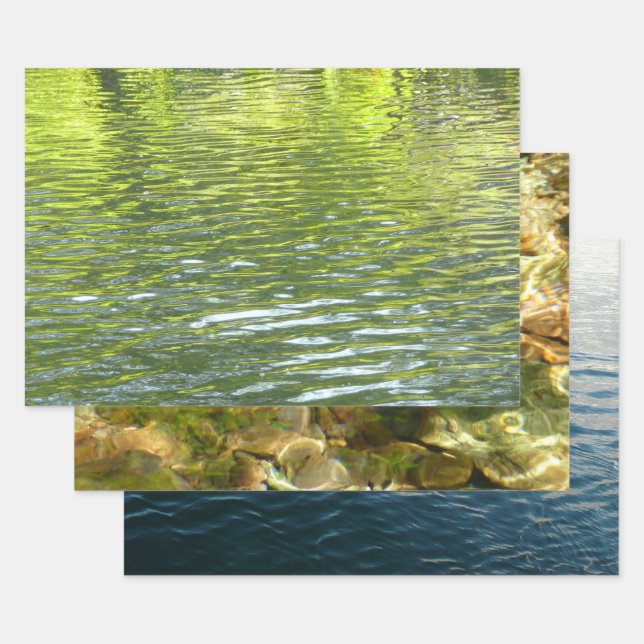 Waters of Oak Creek Yellow and Green Nature Photo Wrapping Paper Sheet (Set)
