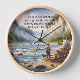 Waterscape Grandpa Son Fishing Clock