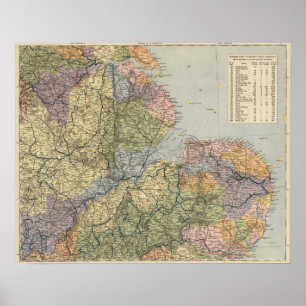 Watershed map England, Wales 4 Poster