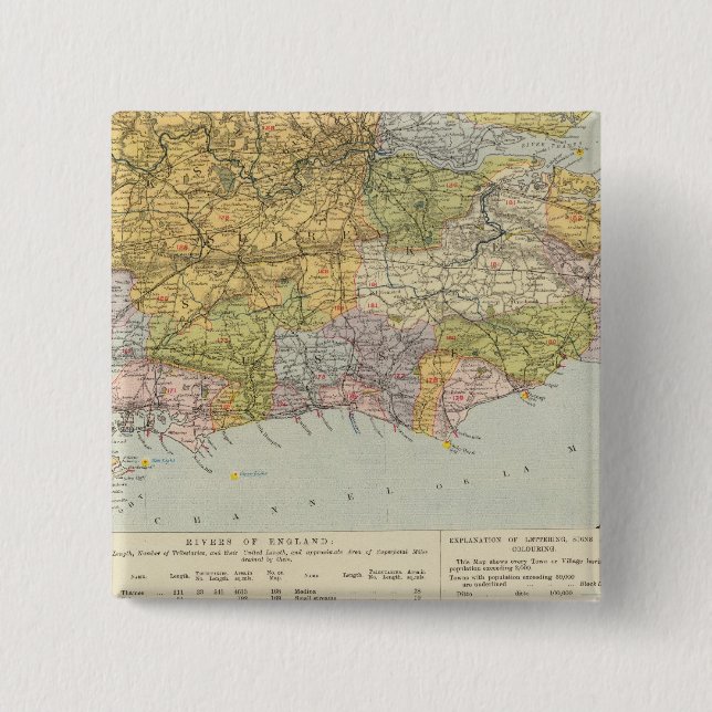Watershed map England, Wales 6 15 Cm Square Badge (Front)