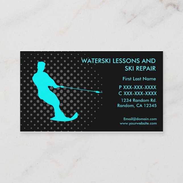 Waterski lessons ski repair custom business card (Front)