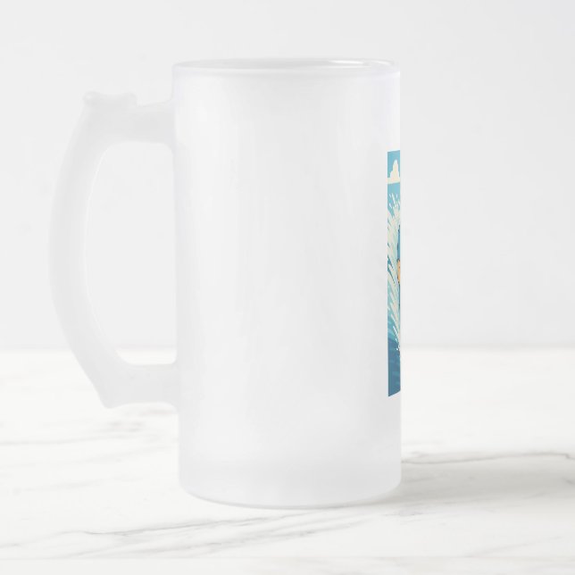 Waterskier with a racquetball shirt frosted glass beer mug (Left)