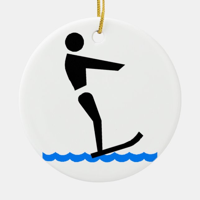 Waterskiing Ceramic Tree Decoration (Front)