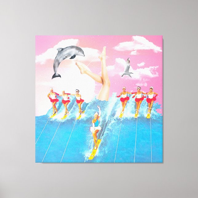 Waterskiing Dolphin legs & Sky Retro Collage Canvas Print (Front)