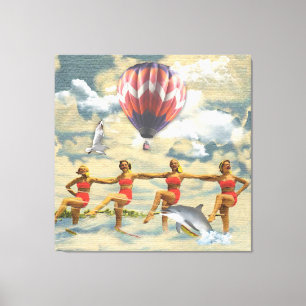 Waterskiing Girls Hot Air Balloon Dolphin Collage Canvas Print
