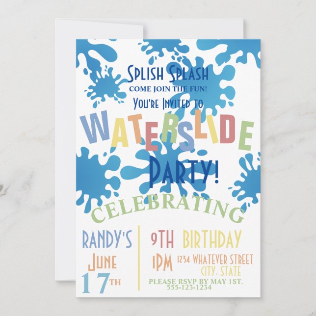 Waterslide Birthday Custom Invitation (Front)