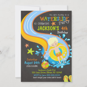 Waterslide Birthday Invitation / Pool Party / Boy