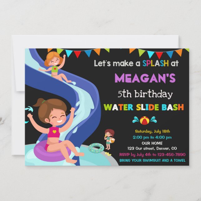 Waterslide birthday invitation Pool party invite (Front)