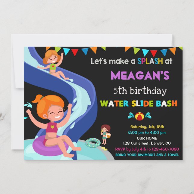 Waterslide birthday invitation Pool party invite (Front)