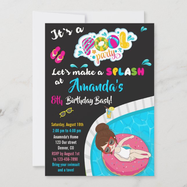 Waterslide birthday invitation Pool party invite (Front)