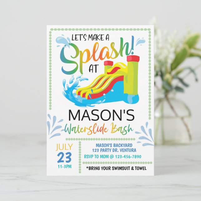  Waterslide Birthday, Let's make a Splash Invitation (Standing Front)