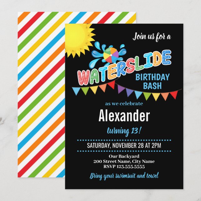 Waterslide birthday party Invitation (Front/Back)