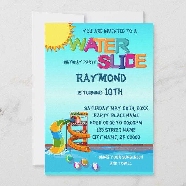 Waterslide Birthday Party Invitation (Front)