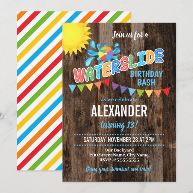 Waterslide Birthday Party Invitation (Front/Back)