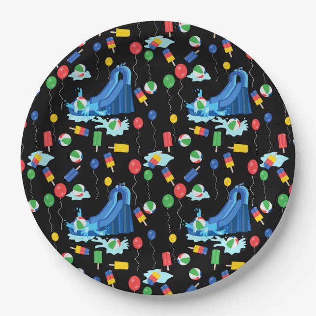 Waterslide Kids Summer Boy Girl Fun Paper Plate (Front)