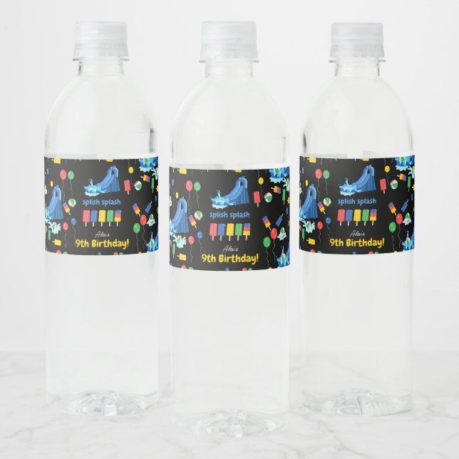 Waterslide Kids Summer Splish Splash Birthday Water Bottle Label (Bottles)