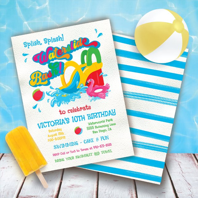 Waterslide Pool Party BIrthday Bash Invitation (Creator Uploaded)