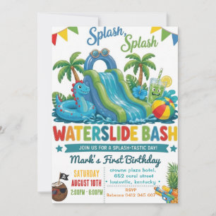 Waterslide Summer Pool Boy Birthday Party Invitation
