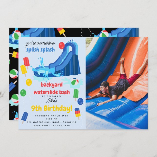Waterslide Summer Splish Splash Photo Birthday Invitation (Front/Back)