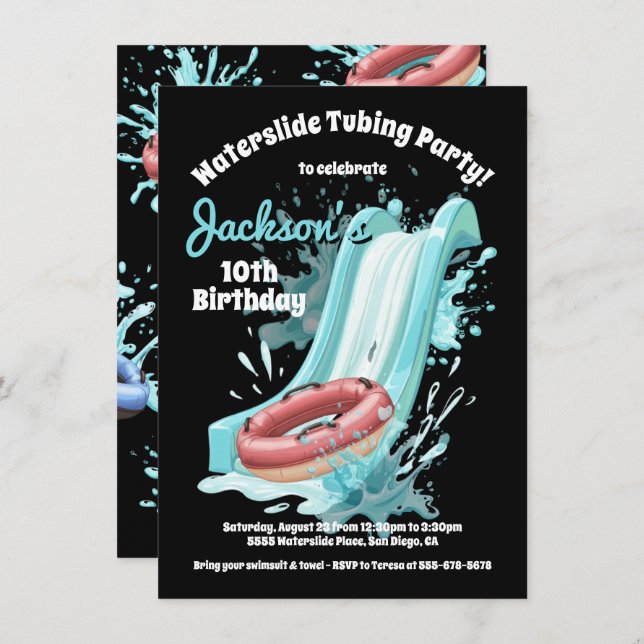 Waterslide Tubing Pool Birthday Party Invitation (Front/Back)