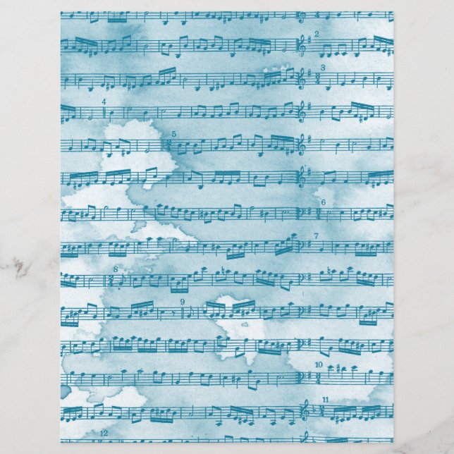 Waterstained Blue Sheet Music  Scrapbook Paper (Front)