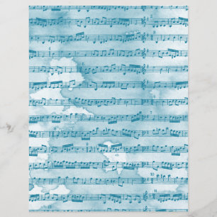 Waterstained Blue Sheet Music  Scrapbook Paper