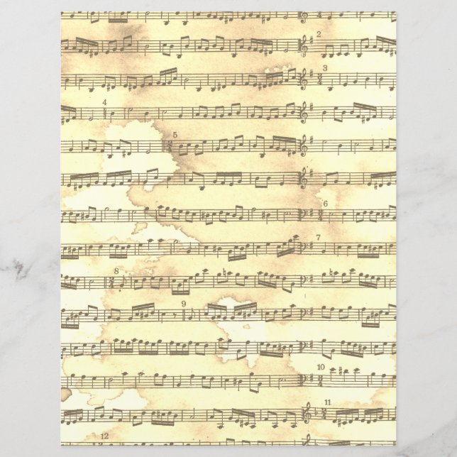 Waterstained Sepia Sheet Music  Scrapbook Paper (Front)