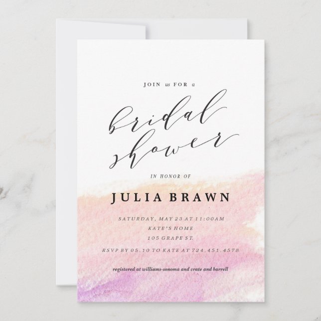 WATERTCOLOR WASH bridal shower invitation (Front)