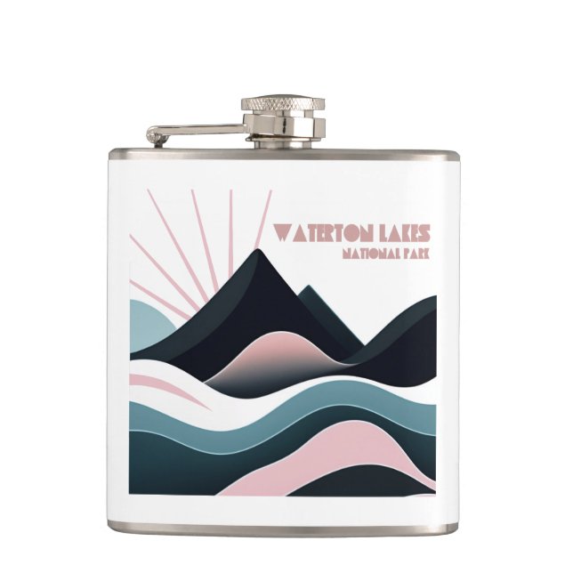 Waterton Lakes National Park Coloured Hills Hip Flask (Front)