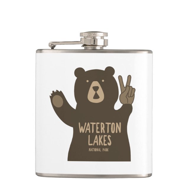 Waterton Lakes National Park Peace Bear Hip Flask (Front)