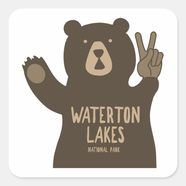 Waterton Lakes National Park Peace Bear Square Sticker (Front)