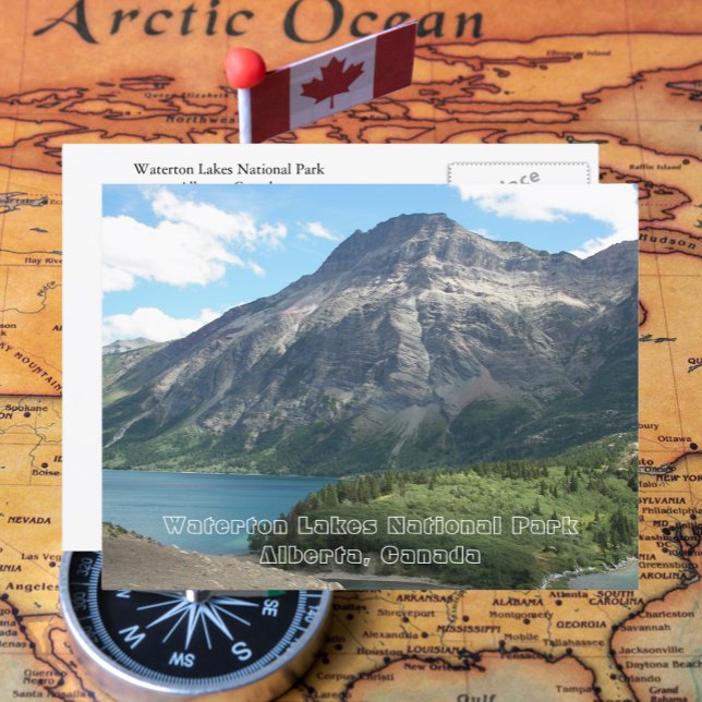 Waterton Lakes National Park Travel Photo Postcard (In Situ Map)