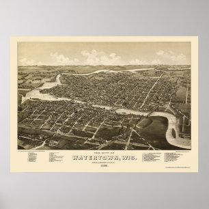 Watertown, WI Panoramic Map - 1885 Poster