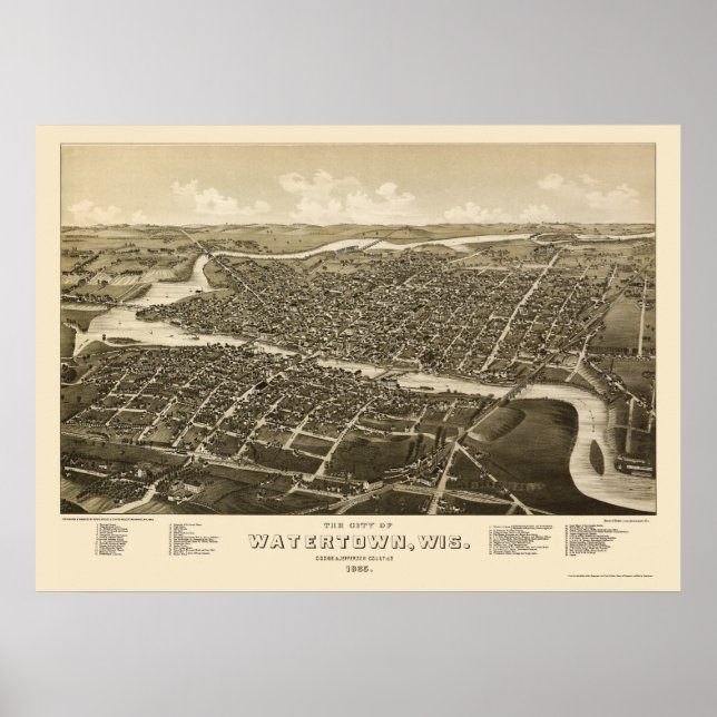 Watertown, WI Panoramic Map - 1885 Poster (Front)