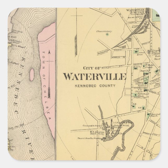 Waterville, Kennebec Co Square Sticker (Front)