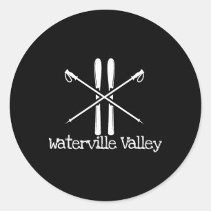 Waterville Valley Rustic Ski Skis Skiing Poles Ski Classic Round Sticker