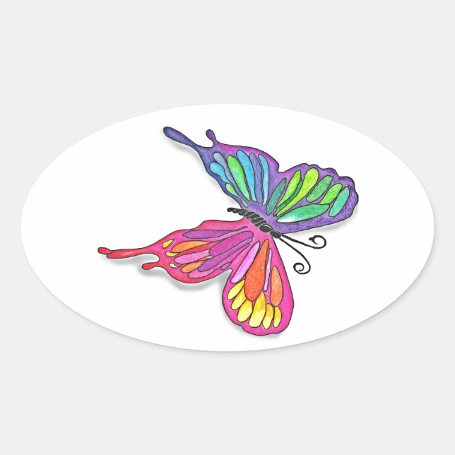 Watery  Butterfly Oval Sticker (Front)